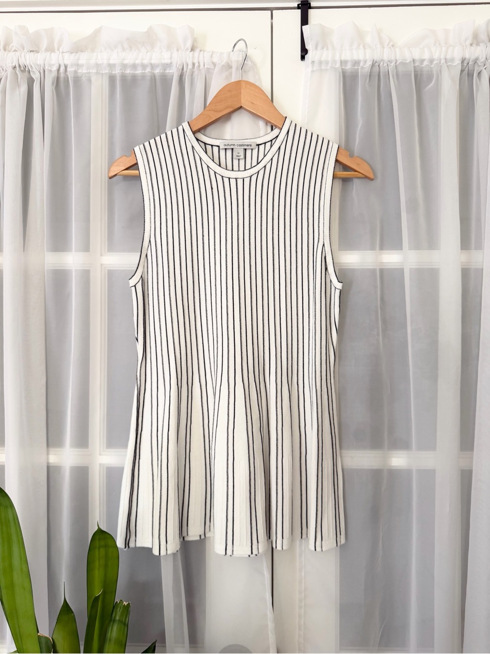 Autumn Cashmere Ribbed Vertical Stripe Peplum Tunic Tank Size Medium